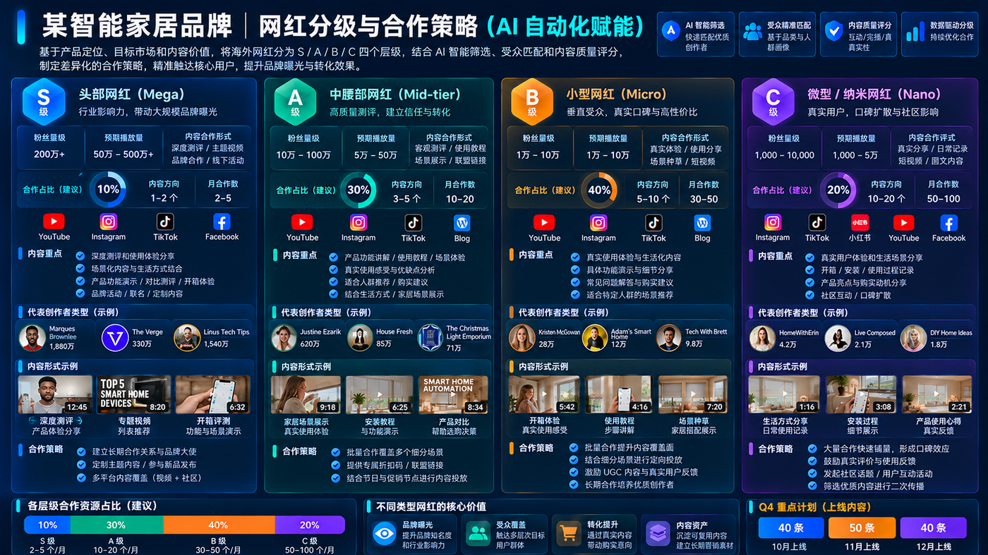网红分级与合作策略（AI 自动化赋能）示意